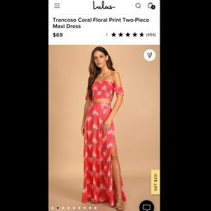 NWT Lulus- Trancoso Coral Floral Print Two-Piece Maxi Dress